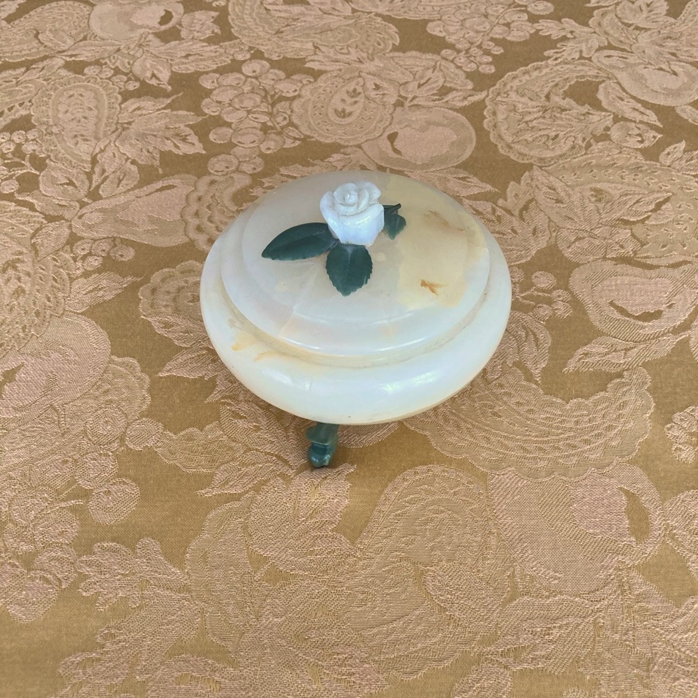Creamy Marble candy dish with rose from USSR